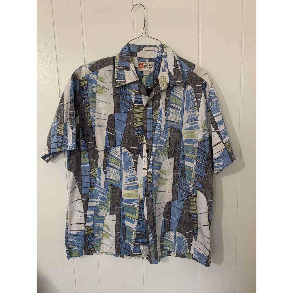 Hilo Hattie Hawaiian Shirt Men XL 100% Leaf Print Made in Hawaii 100% Cotton